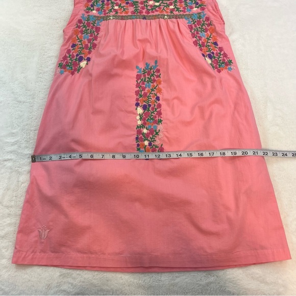 J. Marie Embroidered Shift Dress Pink Floral Lined Sz XS Cotton Pockets Boho - Picture 11 of 12